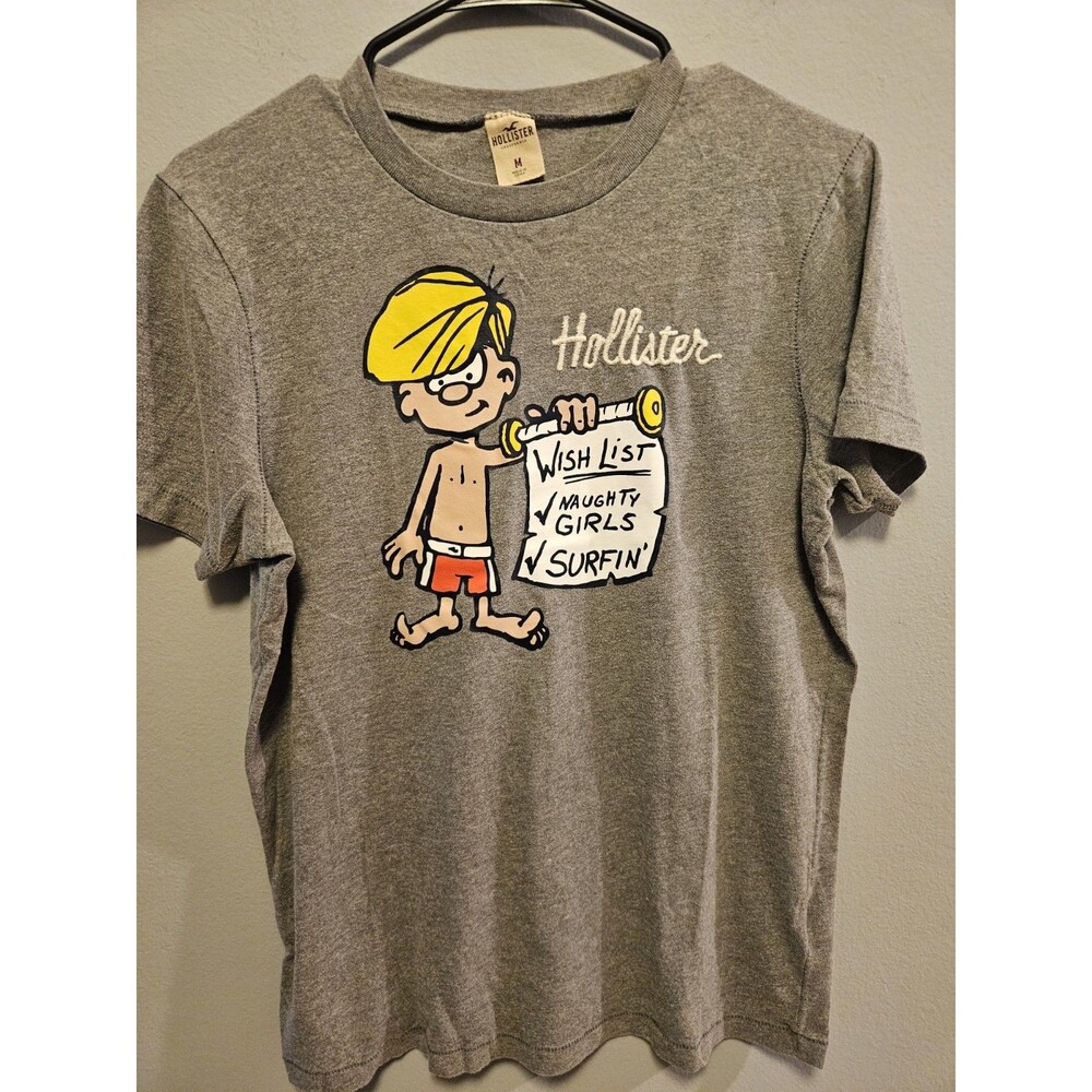 Vintage Y2K Hollister Cali Gray T-Shirt Men’s M Naughty Girls Surfin Graphic Tee